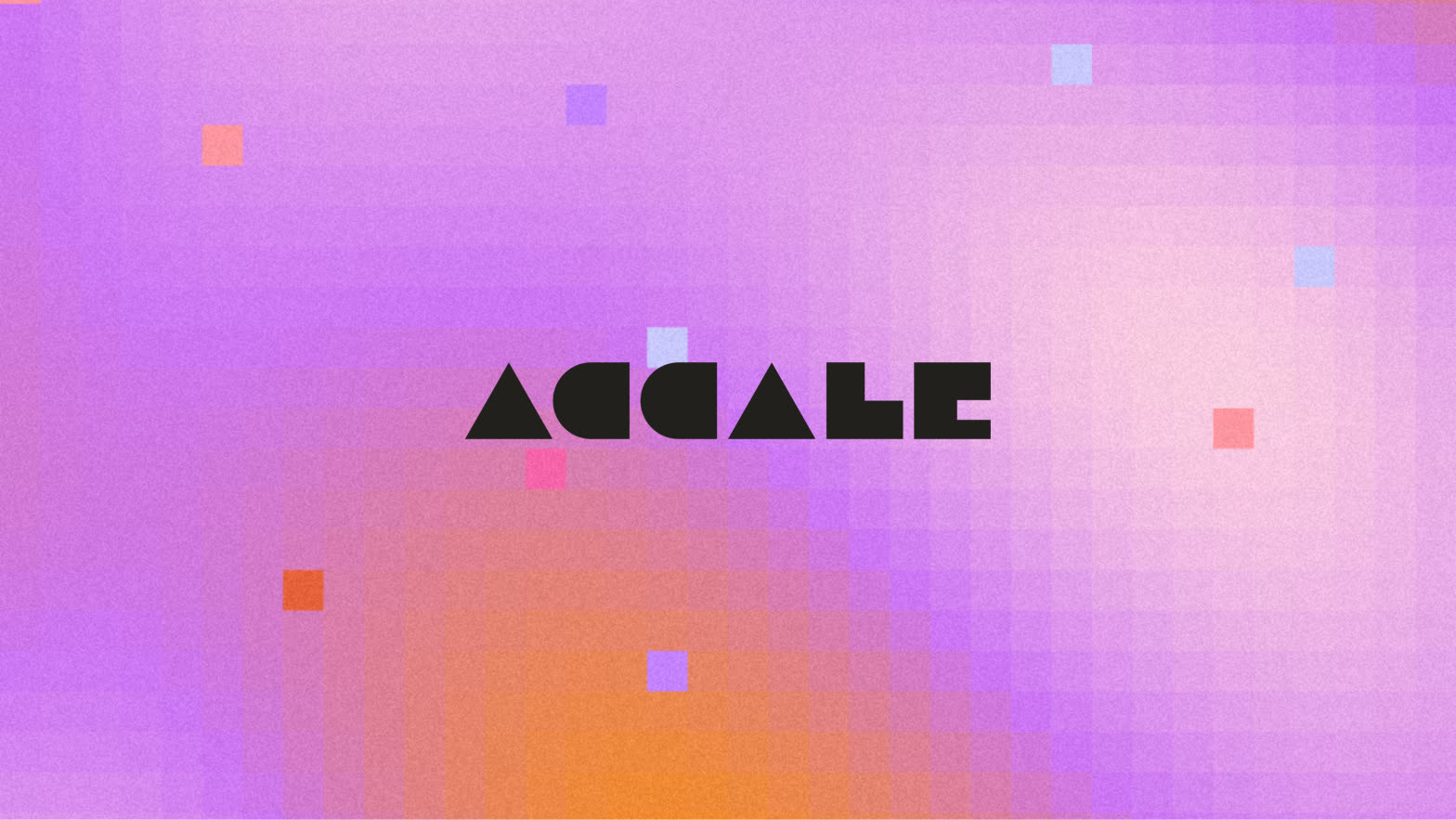 The Accale wordmark on a pixelated purple and orange gradient