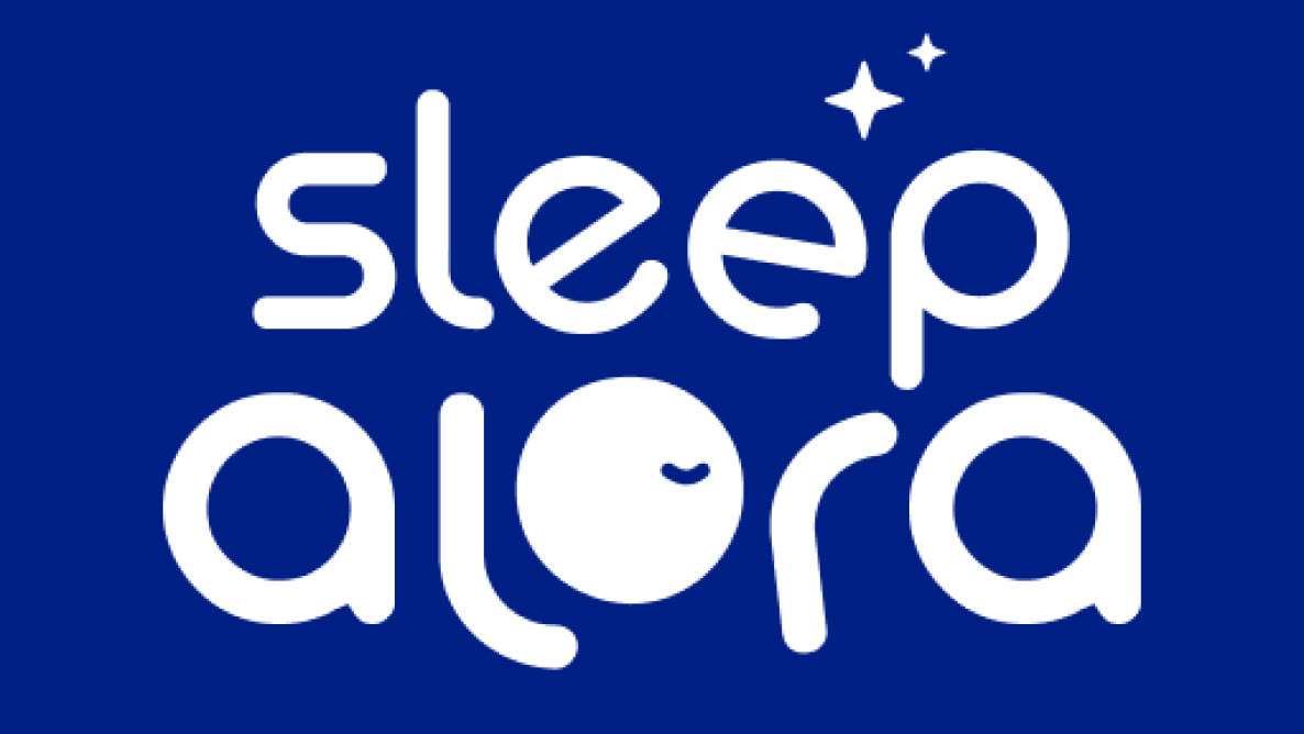 The Sleep Alora wordmark on deep blue
